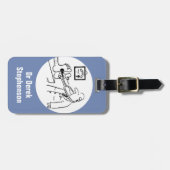 医師おもしろいが聴診器で足をチェック ラゲッジタグ (正面横)