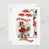 医師とスタッフへの季節の挨拶 ヴィンテージガール シーズンポストカード (正面/裏面)