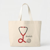 医師とナースのために。赤医聴診器。 ラージトートバッグ (正面)