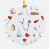 医師とナース医療機器パターンクリスマス セラミックオーナメント (裏面)