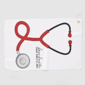 医師とナース赤色聴診器 ゴルフタオル (横)