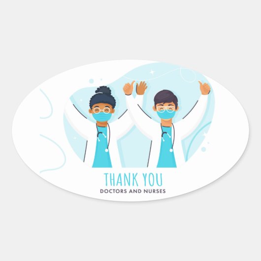 医師とナース 楕円形シール (正面)