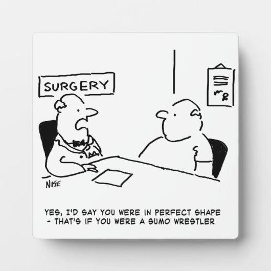 医師と患者の太り過ぎ肥満相撲の漫画 フォトプラーク (正面)