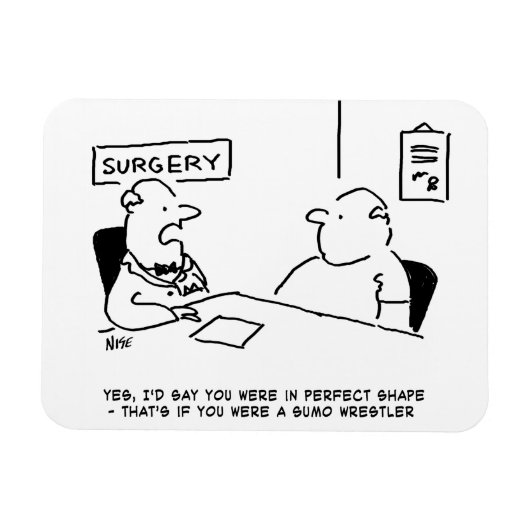 医師と患者の太り過ぎ肥満相撲の漫画 マグネット (横)