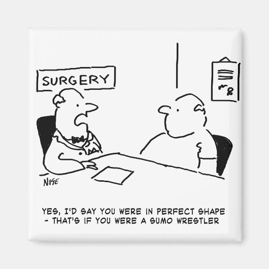 医師と患者の太り過ぎ肥満相撲の漫画 マグネット (正面)