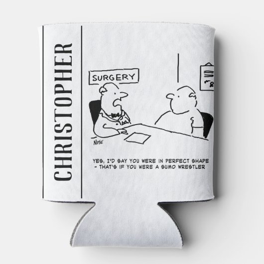 医師と患者の太り過ぎ肥満相撲の漫画 缶クーラー (裏面)