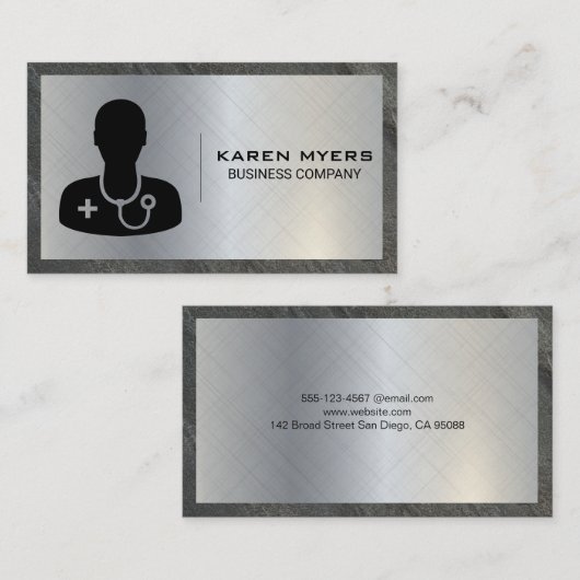 医師のアイコン |メタル石板縁ど 名刺 (正面/裏面)