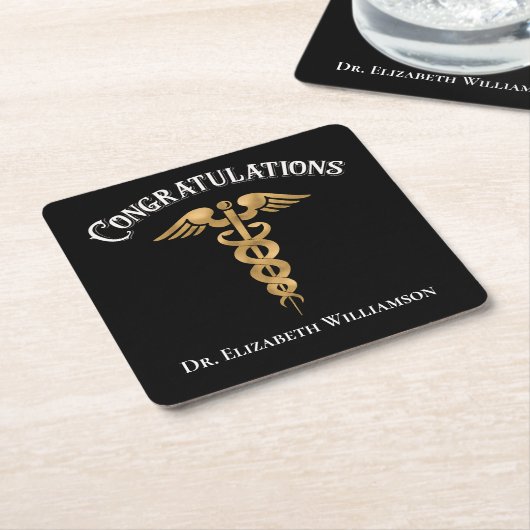 医師のカデューセス氏おめでとう スクエアペーパーコースター (アングル)
