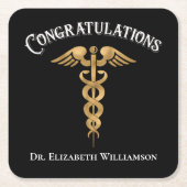 医師のカデューセス氏おめでとう スクエアペーパーコースター (正面)