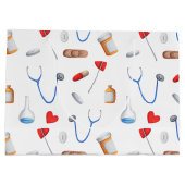 医師の医療機器パターンの卒業 ラージペーパーバッグ (裏面)