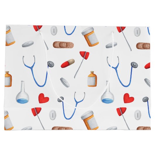 医師の医療機器パターンの卒業 ラージペーパーバッグ (裏面)