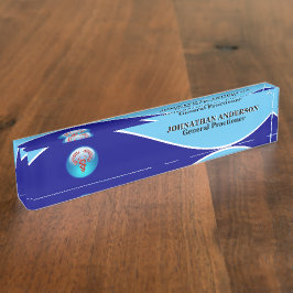 医師の医療用レッド·カデュース·ネイビー·ホワイト デスクネームプレート