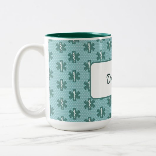 医師の名カスタム前の医師のシンボル医療ギフト ツートーンマグカップ (左)