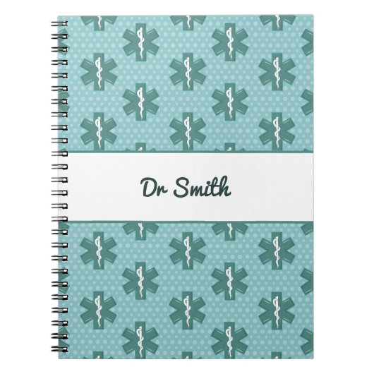医師の名カスタム前の医師のシンボル医療ギフト ノートブック (正面)