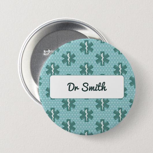 医師の名カスタム前の医師のシンボル医療ギフト 缶バッジ (正面&裏面)