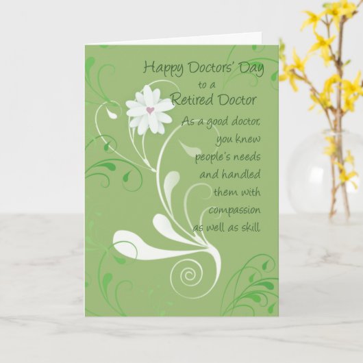 医師の日に退職したは、緑の渦巻き カード (黄色い花)