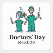 医師の日外科医ステッカーまたは名前タグ スクエアシール (正面)
