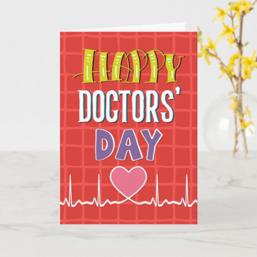 医師の日 – 色はっきりしたおもしろいフォント カード (黄色い花)