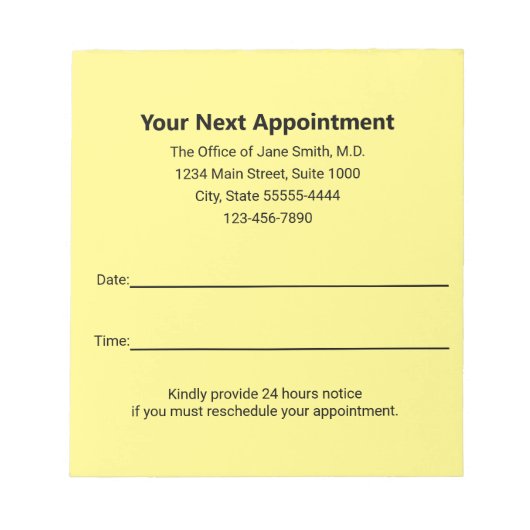 医師の次の予約リマインダー ノートパッド (正面)