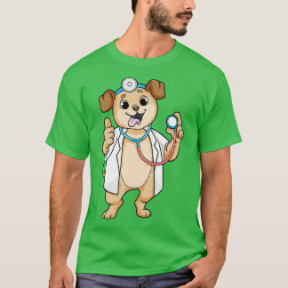 医師の聴診器を持つ犬 Tシャツ