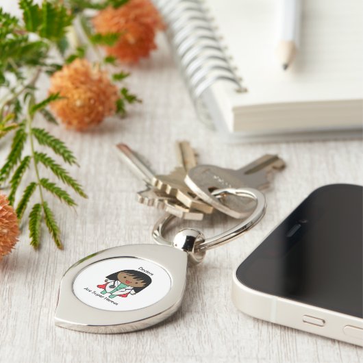 医師はヒーローすごいで女性は黒にパーソナライズ キーホルダー (側面)