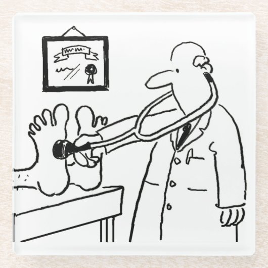 医師は聴診器を足に使う。おもしろい ガラスコースター (正面)