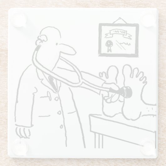 医師は聴診器を足に使う。おもしろい ガラスコースター (裏面)