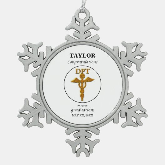 医師フィジカルセラピー卒業祝い スノーフレークピューターオーナメント (正面)