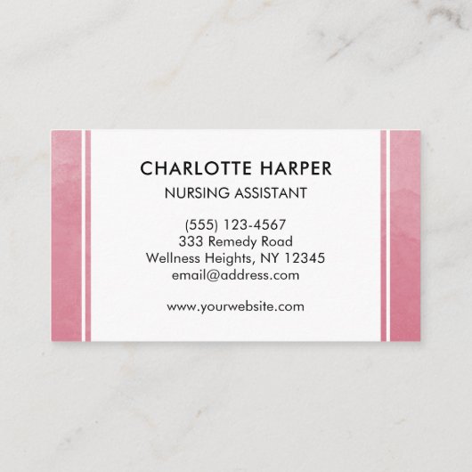 医師免許アシスタントピンク水彩色 名刺 (裏面)