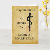 医師免許試験合格を祝うアスクレピオスの杖 カード (黄色い花)