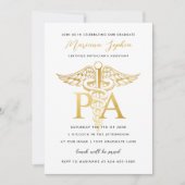 医師助手の卒業発表金ゴールド 招待状 (正面)