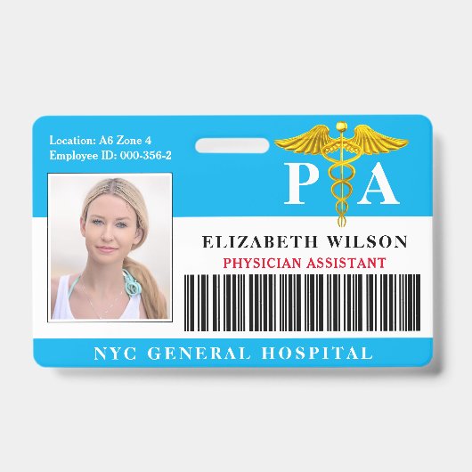 医師助手|病院従業員の写真ID バッジ (正面)