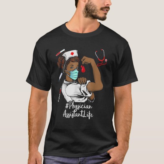 医師助手 黒人看護師 黒人歴史 月間 Tシャツ (正面)