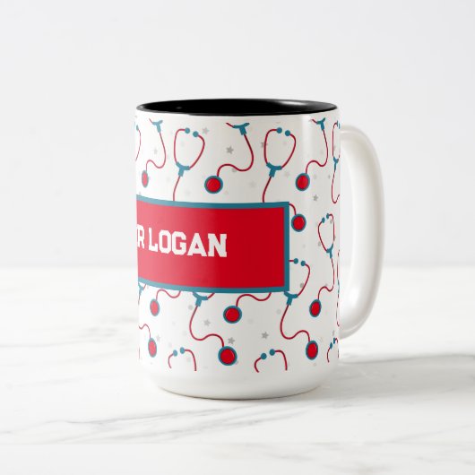 医師名カスタム聴診器 医療ギフト ツートーンマグカップ (正面右)