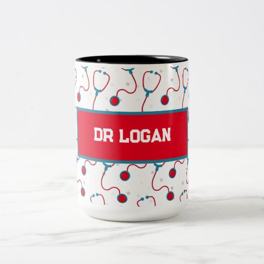 医師名カスタム聴診器 医療ギフト ツートーンマグカップ (中央)