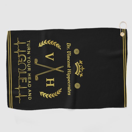 医師名前をカスタムするモおもしろいノグラム金ゴールド ゴルフタオル (横)