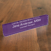 医師名専門紫色ホワイトメディカルオフィス デスクネームプレート (側面)