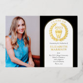 医師歯科医学写真卒業金ゴールド 箔招待状 (正面)