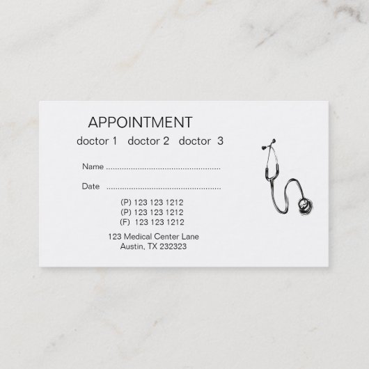 医師白黒医用スケッチ聴診器 予約カード (裏面)