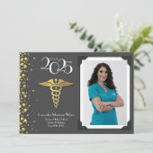 医師金ゴールド卒業発表グレー 招待状 (スタンド正面)