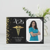 医師金ゴールド卒業発表ブラック 招待状 (スタンド正面)