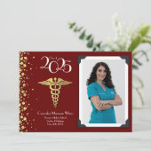 医師金ゴールド卒業発表マルーン写真 招待状 (スタンド正面)