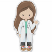 医師，ナース，聴診器，ラボコート，ブラウンヘア シール (正面)