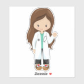 医師，ナース，聴診器，ラボコート，ブラウンヘア シール (シート)