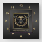 医師-黒人と金ゴールド スクエア壁時計 (正面)