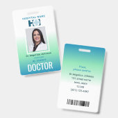 医師ID青い緑の名前と写真ID バッジ (正面＆裏面)