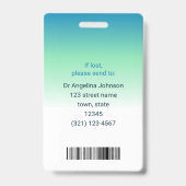 医師ID青い緑の名前と写真ID バッジ (裏面)