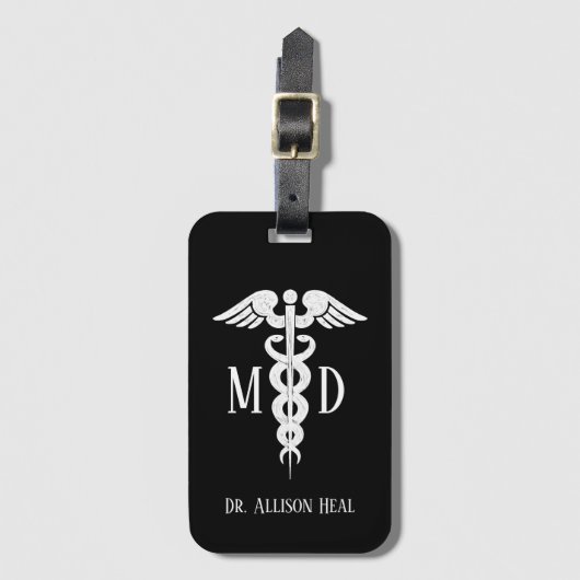 医師MD Caduceusの記号名(Medical Doctor MD Cadueus Symbol ラゲッジタグ (正面縦)