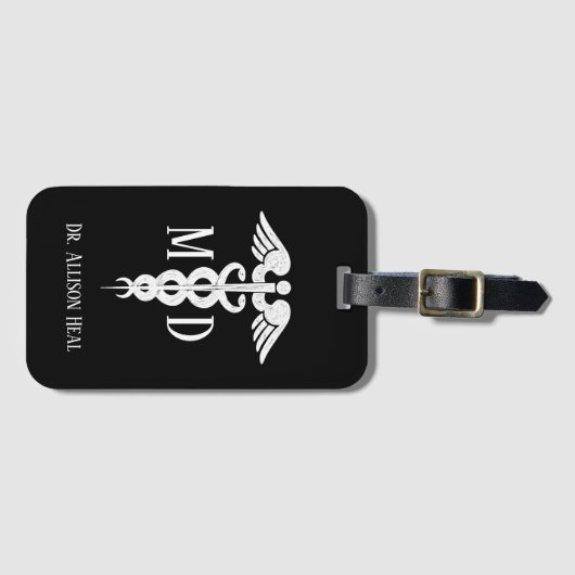 医師MD Caduceusの記号名(Medical Doctor MD Cadueus Symbol ラゲッジタグ (正面横)