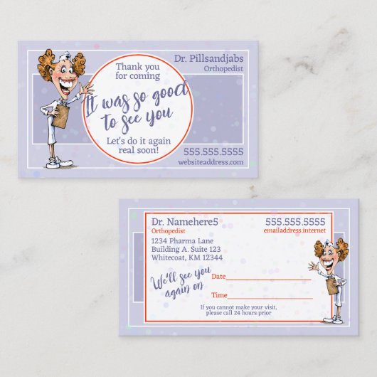 医用おもしろいアポイントメントリマインダーハッピーナース 名刺 (正面/裏面)